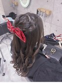 編み込みハーフアップ