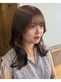 透明感ブラウン ゆるめカール x セミロング(20代向け)