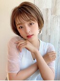 美髪イヤリングカラーミニウルフ外ハネボブチェリーブラウン