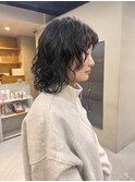ミディアムウルフパーマくるくるパーマ/中西