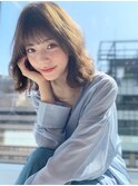 小顔セミウェットウェーブピンクベージュハイライトカラー