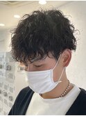 ツイストパーマ波巻きスパイラルパーマツーブロックメンズカット