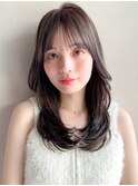 アプリコットオレンジサイドバング斜めバング大人可愛い艶感