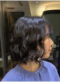 ダークブルーデジタルパーマワンホンレイヤーニュアンスウルフ