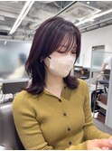赤髪ミディアムレイヤーシースルーバング20代30代