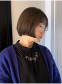 ミニボブぱつっとボブブラウンカラーボブカット茶屋町/岸本 理希