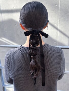 オリンテ バイ レシッド 表参道(orente by rcid) 韓国風タイト編みおろしヘア/ベロアリボン/リボンヘアアレンジ