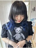 ウルフヘアインナーカラー姫カットブルーブラックネイビー