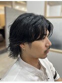 メンズミディアムセンターウルフパーマ