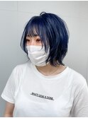 ウルフカット×ネイビーブルー