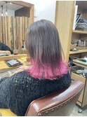 ピンクグラデーションカラー/外ハネボブ/フェイスレイヤー