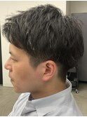 フェザーパーマ/グレーブルーカラー/刈り上げショートパンク