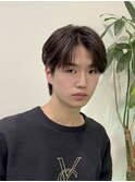 韓国風センターパートシースルーバングメンズ透明感カラー