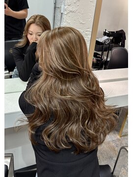 ブレンド 渋谷(BLend) ハイライトカラーくびれヘアアプリコットオレンジ