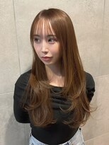 リリース(release)&nbsp;韓国ヘアロングレイヤーカットミルクティーベージュ前髪カット