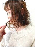 " Aラインボブ 波ウェーブ マロンベージュ"