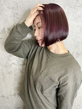 ルーツアイリー 心斎橋(ROOTS IRIE) 大人可愛いラインボブ艶感ストレートワインレッド髪質改善