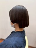 20代30代40代姫カットツヤ感丸みショートボブ×アッシュブラウン