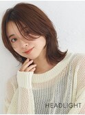 ウルフくびれレイヤー小顔ミディアム韓国大人ミルクブラウン