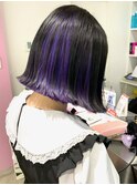 ラベンダーインナーカラー/外はね切りっぱなしボブ