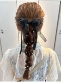 結婚式お呼ばれツインシニヨン編み／ヘアセット/リボン/アレンジ
