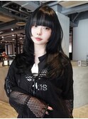 ロング前髪カット黒髪韓国ヘア顔周りレイヤー_F1006