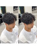 波巻きスパイラルパーマセンターパート