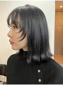 ネイビーパープル 外はねボブ ブリーチカラー 岐阜
