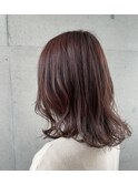 大人可愛いピンクブラウン暗髪暖色系 ミディアムくびれウェーブ