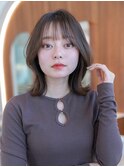 大人かわいい前髪セシルカットココアブラウンフリンジウェーブ
