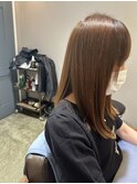 オレンジカラー 髪質改善 サラ艶ロング ぱっつん前髪 丸亀