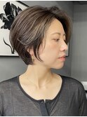 ショート/ボブ/黒髪ボブルフ/ウェーブパーマ/ショート/銀座