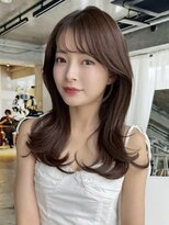 エインアンリー 明治神宮前(AIN.ANLY.) モーヴピンクベージュカラー韓国レイヤースタイル前髪カット