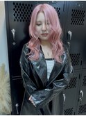 淡いピンク一つ結びアレンジリボンスタイルダブルカラー