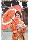 成人式の前撮り、甲子園駅界隈の神社にて。編み込みシニヨン