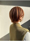 大人フレアバングオレンジブラウンカラー20代30代40代