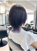 くびレイヤーロングウルフカットインナーカラーパープル
