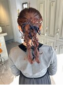 お呼ばれヘアセット編みおろしデザインポニーテール