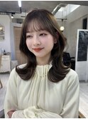 前髪カットミディアムレイヤーカットフルバングハッシュカット