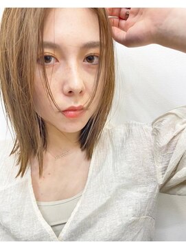 ローウェ 表参道(Louwe) ボブ/大人かわいい/フェザーバング/透け感グレージュ