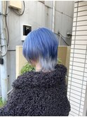☆ブルーカラー×シルバー クラゲヘアー ショートウルフ＠原宿