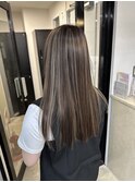 小顔 ネビージュグレージュハイライトカラー◎