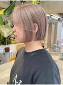 ブリーチなしダブルカラーピンクベージュミディアムボブ20代30代