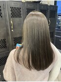 透明感オリーブグレーくすみカラー透け感ストレートセミロング