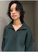 黒髪無造作パーマミディアム