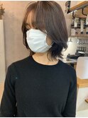 大人かわいいレイヤードミディアムかきあげ感耳掛け小顔暗髪美髪
