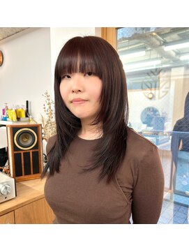 エルム 原宿 表参道(yelm) ロングレイヤーハッシュカットザクザクレイヤーオレンジブラウン