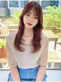 レイヤーカット シースルーバング 小顔ヘア 伸ばしかけヘア