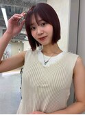 顔周りカット/縮毛矯正/ダークブラウン/コーラルにピンク/ボブ