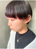マッシュショート、ワイドバング、インナーカラー